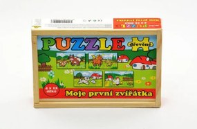 Puzzle dřevěné Moje první zvířátka 4x12 dílků 20x14x3,5cm v dřevěné krabičce 24m+ MPZ