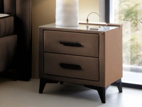 Nočný stolík s 2 zásuvkami Joy, whisky hnedá látka