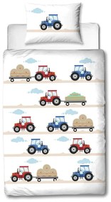 Detské flanelové obliečky TRAKTOR biele Rozmer obliečky: 80 x 80 cm | 135 x 200 cm