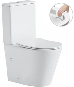 Cerano Carlito, WC kombi Rimless 610x365x850 mm, spodný/zadný odpad + UF toaletné sedátko, biela lesklá, CER-CER-417383