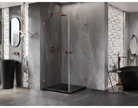 Mexen Lunar-B Duo výklopný sprchový kút 100 x 100 cm, číre sklo, ružové zlato, 832-100L-100P-60-00