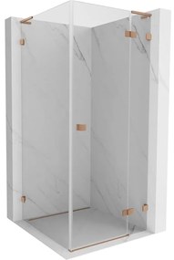 Mexen Lunar, L výklopný sprchový kút pravý 70 x 70 cm, 8mm číre sklo, profil medená matná, 834L-070-070-65-00-P
