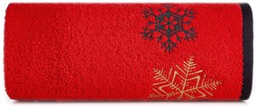 Bavlnený vianočný uterák červený s vločkami