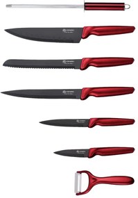 8 dielna sada nožov v otočnom stojane v červeno čiernej farbe