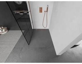 Mexen Kioto L, sprchová zástena Walk-In 100 x 200 cm, 8mm číre sklo čierny vzor, ružové zlato profil, 800-100-103-60-77
