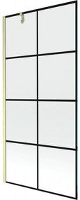 Mexen Next, 1-krídlová vaňová zástena 90 x 150 cm, 6mm číre sklo - čierny vzor, zlatá matná, 895-090-000-00-77-55