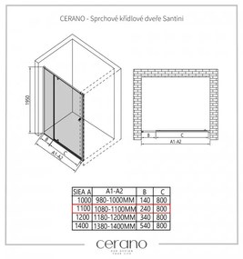 Cerano Santini, krídlové sprchové dvere 110x195 cm, 6mm číre sklo, chrómový profil, CER-CER-426208