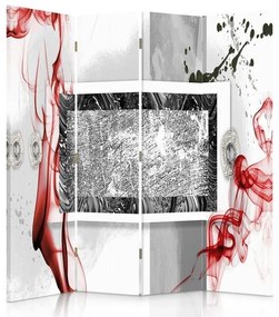 Gario Paraván Abstrakcia v sivej a červenej farbe Rozmery: 145 x 170 cm, Prevedenie: Otočný paraván 360°
