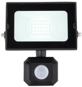 GLOBO Vonkajší LED nástenný reflektor s čidlom HELGA, 20W, studená biela, čierny, IP44