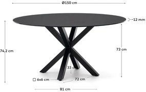 Čierny okrúhly jedálenský stôl so sklenenou doskou ø 150 cm Argo – Kave Home