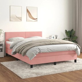 Posteľný rám boxsping s matracom ružový 140x200 cm zamat 3141190