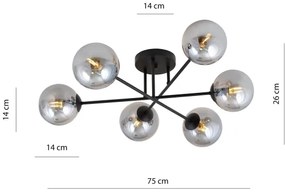 Luster na tyči ROMA 6xE14/10W/230V čierna/dymová