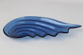 Modrá sklenená tácka v tvare mušle 28cm