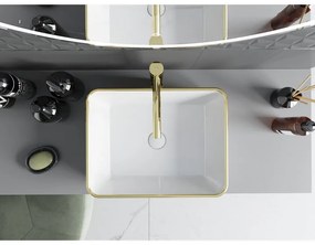 Mexen Catia, umývadlo na dosku 48x37x14 cm, biela lesklá-zlatý okraj, 21314805