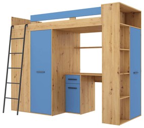 Poschodová posteľ 90 cm Vivian (L) (s roštom) (dub artisan + nebeská modrá). Vlastná spoľahlivá doprava až k Vám domov. 1048522