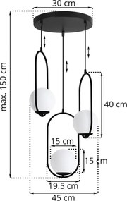 Závesné svietidlo Florence, 3x biele sklenené tienidlo, b, o, U