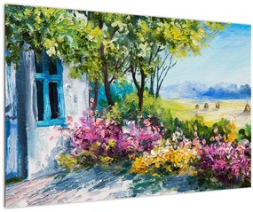 Obraz záhradky pred domom, olejomaľba (90x60 cm)