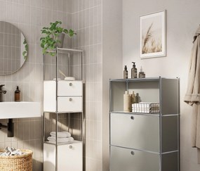 Kovová komoda »CN3 Slim Line« s 2 výklopnými priečinkami, svetlosivá