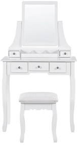 Toaletný stolík s 5 zásuvkami obdĺžnikové zrkadlo a biela stolička RAYON Beliani