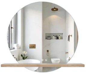 Tutumi Tutumi, okrúhle LED kúpeľňové zrkadlo 60cm s drevenou policou 60x15x2 cm, HOM-02696