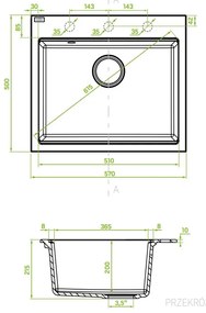 Laveo Tau, 1-komorový granitový drez 570x500x215 mm, béžová, LAV-SBT_410Y