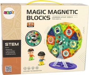 LEAN Toys Magnetické stavebnice 3D stavby – Ruské kolo a kolotoč, 71 dielov