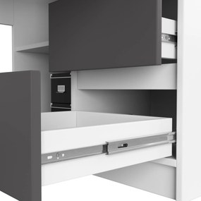 Rohový písací stôl B20 155 cm biely/šedý pravý