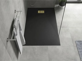 Mexen Hugo, obdĺžniková sprchová vanička SMC 150 x 90 cm, čierna, zlatá krytka, 42709015-G