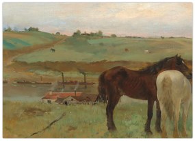 Sklenený obraz - Edgar Degas, Horses in a Meadow, reprodukcia (70x50 cm)