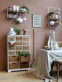 Krémová antik kovová nástenná polička s háčikmi Old Shelf - 48*18*77 cm