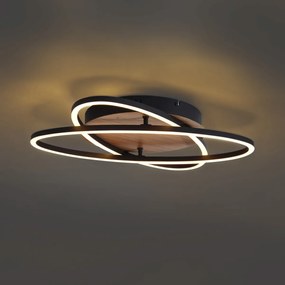 Stropné svietidlo čierne s orechovým drevom vrátane LED 3-krokové stmievateľné 2-svetelné - Kane