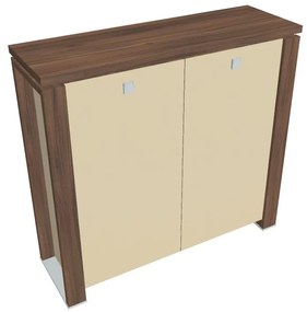 Stredná skriňa Verno+ S 140 x 46 x 130 cm, sklenené dvere, orech / vanilka