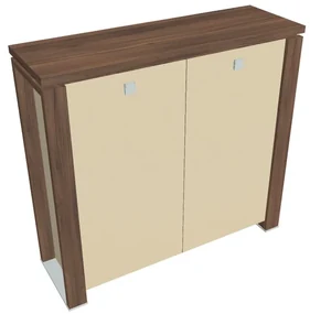 Stredná skriňa Verno+ S 140 x 46 x 130 cm, sklenené dvere, orech / vanilka