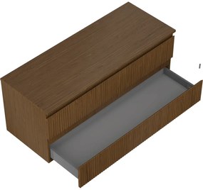 Mexen Rivel, kúpeľňová skrinka 120 cm s hornou doskou, 2 zásuvky, drážkovaná, orech, 91A20-12047-2-BFFC86