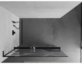 Mexen Kioto+ L, sprchová zástena Walk-In s poličkou a vešiakom 80 x 200 cm, 8mm číre sklo biely vzor, čierny profil, 800-080-123-70-97