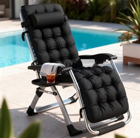 Polohovateľné skladacie záhradné lehátko s poduškou TDC01-BK čierna
