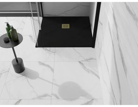 Mexen Stone+, štvorcová vanička z minerálneho kompozitu 70 x 70 cm, čierna, zlatá lesklá krytka, 44707070-G