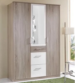 Šatníková skriňa so zrkadlom Click, 135 cm, dub sonoma/biela%