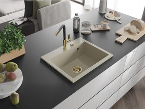 Mexen Oscar žulový drez 1-komorový 580 x 490 mm, béžový, zlatý sifón - 6519581000-69-G