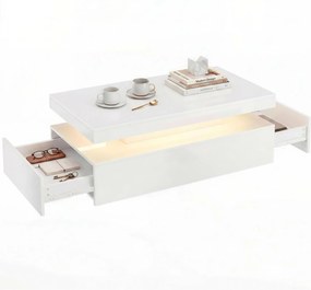 HOMCOM konferenčný stolík, vysokolesklá biela so stmievateľným RGB LED pásikom, ovládanie cez aplikáciu, 2 zásuvky, synchronizácia s hudbou a časovač