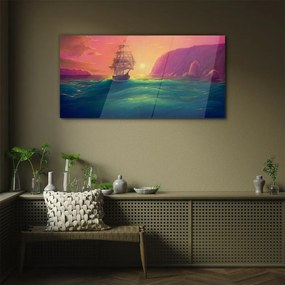 Obraz na skle More západ slnka lodi