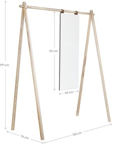 Vešiak z borovicového dreva so zrkadlom Karup Design Hongi Natural