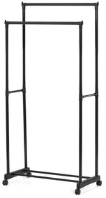 Stojan na šaty dvouramenný s odkladačem na boty, černá barva, kov / plast, chrom