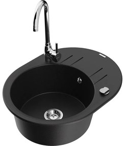 Mexen Kevin, drez granitový 586x458x190 mm, 1-komorový a chrómová batéria Telma, čierna škvrnitá, 6517-77-670200-00