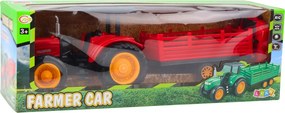 LEAN Toys Poľnohospodársky traktor s prívesom, diaľkovo ovládaný RC, červený
