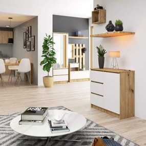 Komoda JERRY K 80 cm 1 dveře 3 zásuvky dub artisan/bílá