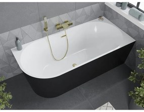 Mexen Mia, voľne stojaca rohová vaňa, pravá, 180 x 80 cm, biela-čierna, zlatý matný prepad, 52691808075P-55
