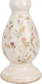 Béžový keramický svietnik s kvietkami Floral Cartoon L - Ø 14*32 cm