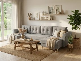 AKCIA Rozkladacia sedacia súprava do U SILVIANO 300x140 cm, sivá + 2 vankúšiky ZDARMA II. akosť