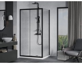 Mexen Apia, sprchový kút s posuvnými dverami 130 (dvere) x 80 (stena) cm, 6mm číre sklo, čierny profil + biela sprchová vanička, 840-130-080-70-00-4010B